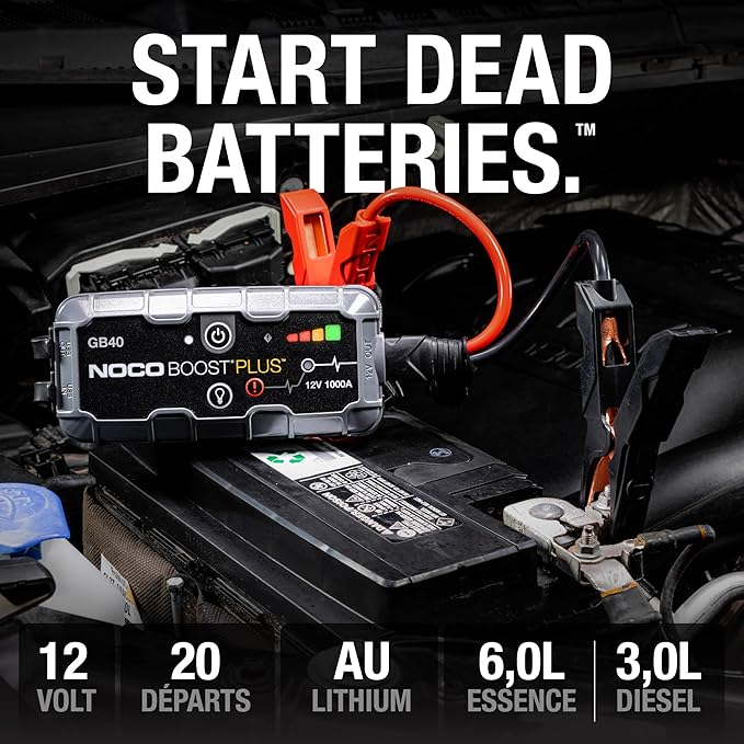 NOCO Boost Plus GB40 1000A 12V Booster Batterie Voiture Lithium UltraSafe, Chargeur Batterie Portable USB et Câbles de Démarrage pour Moteurs à Essence Jusqu'à 6,0L et Moteurs Diesel Jusqu'à 3,0L