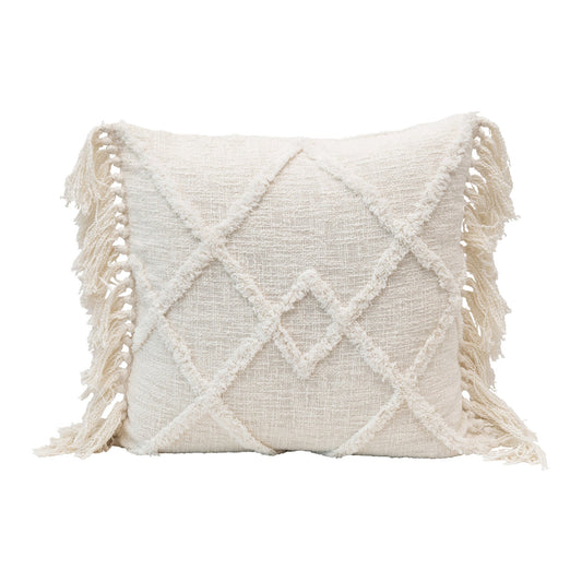 20" Tufted Cotton Pillow with Tassels