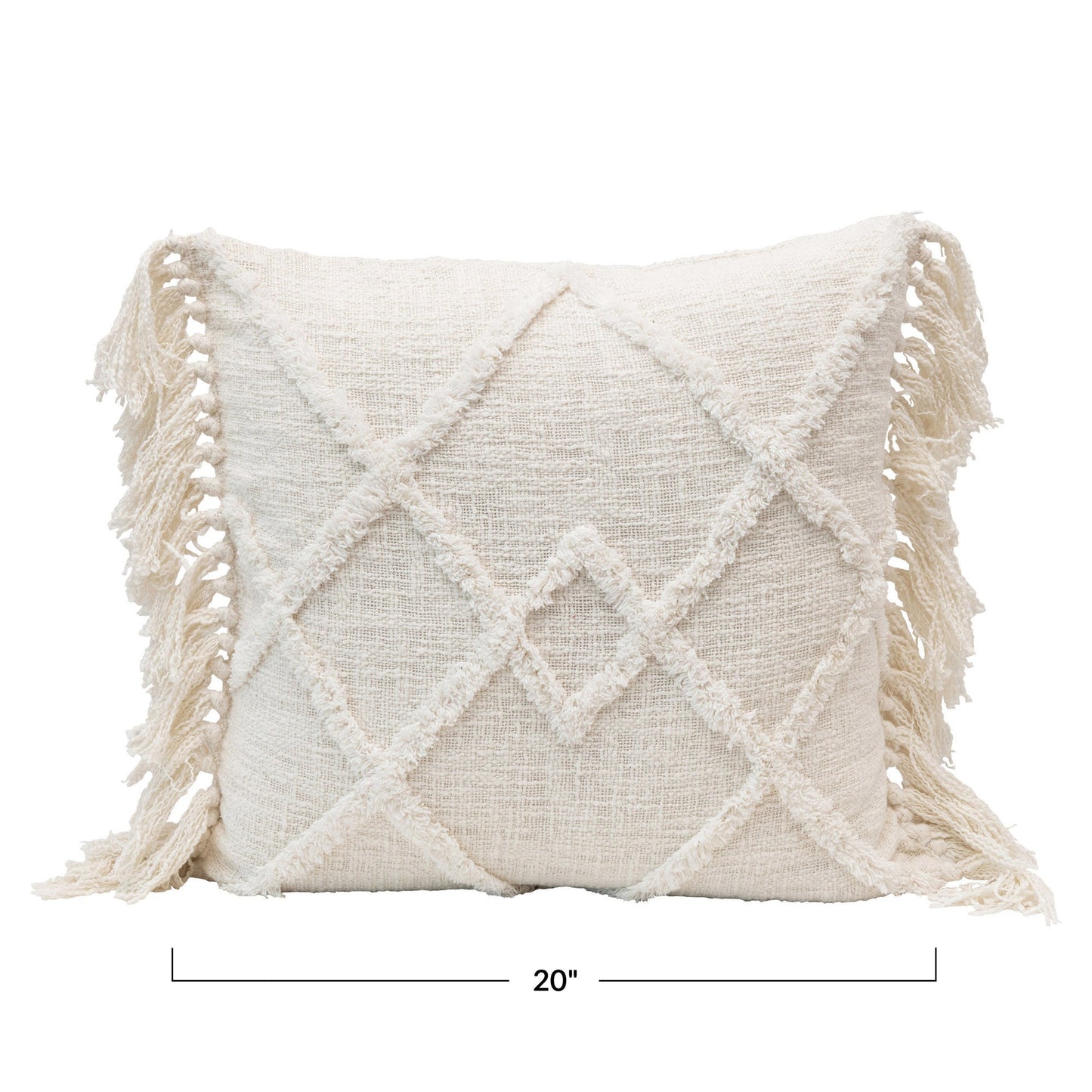 20" Tufted Cotton Pillow with Tassels