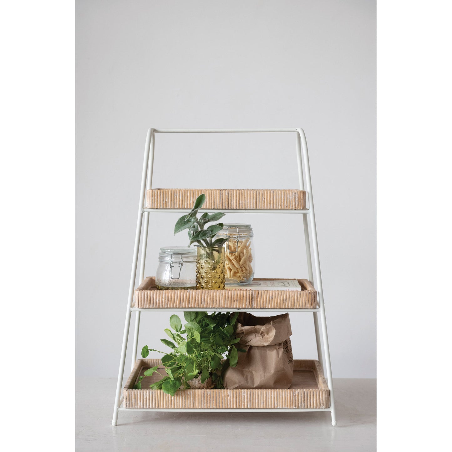 3-Tier Decorative Bamboo and Metal Stand