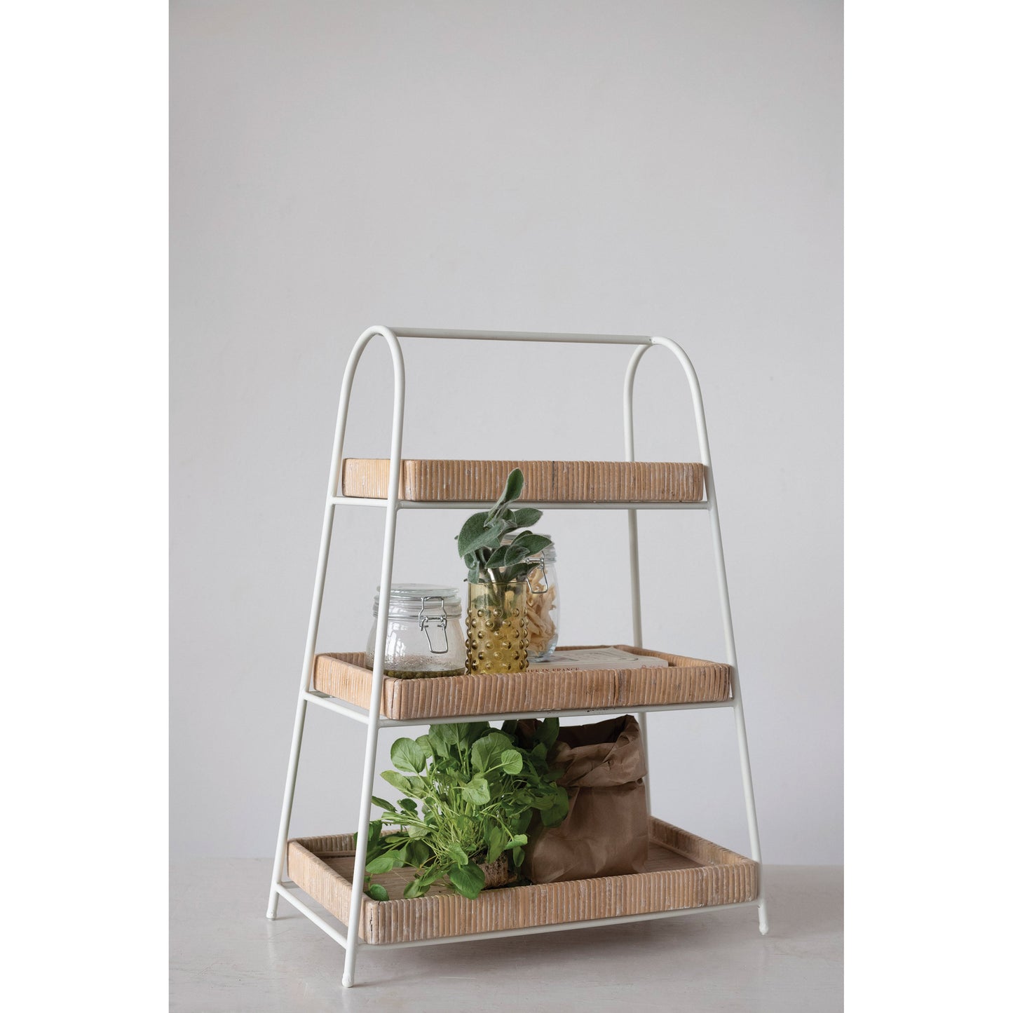 3-Tier Decorative Bamboo and Metal Stand