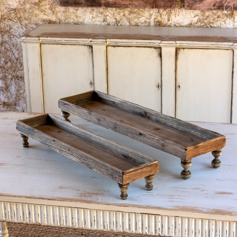 Wooden Serving Tray with Turned Legs